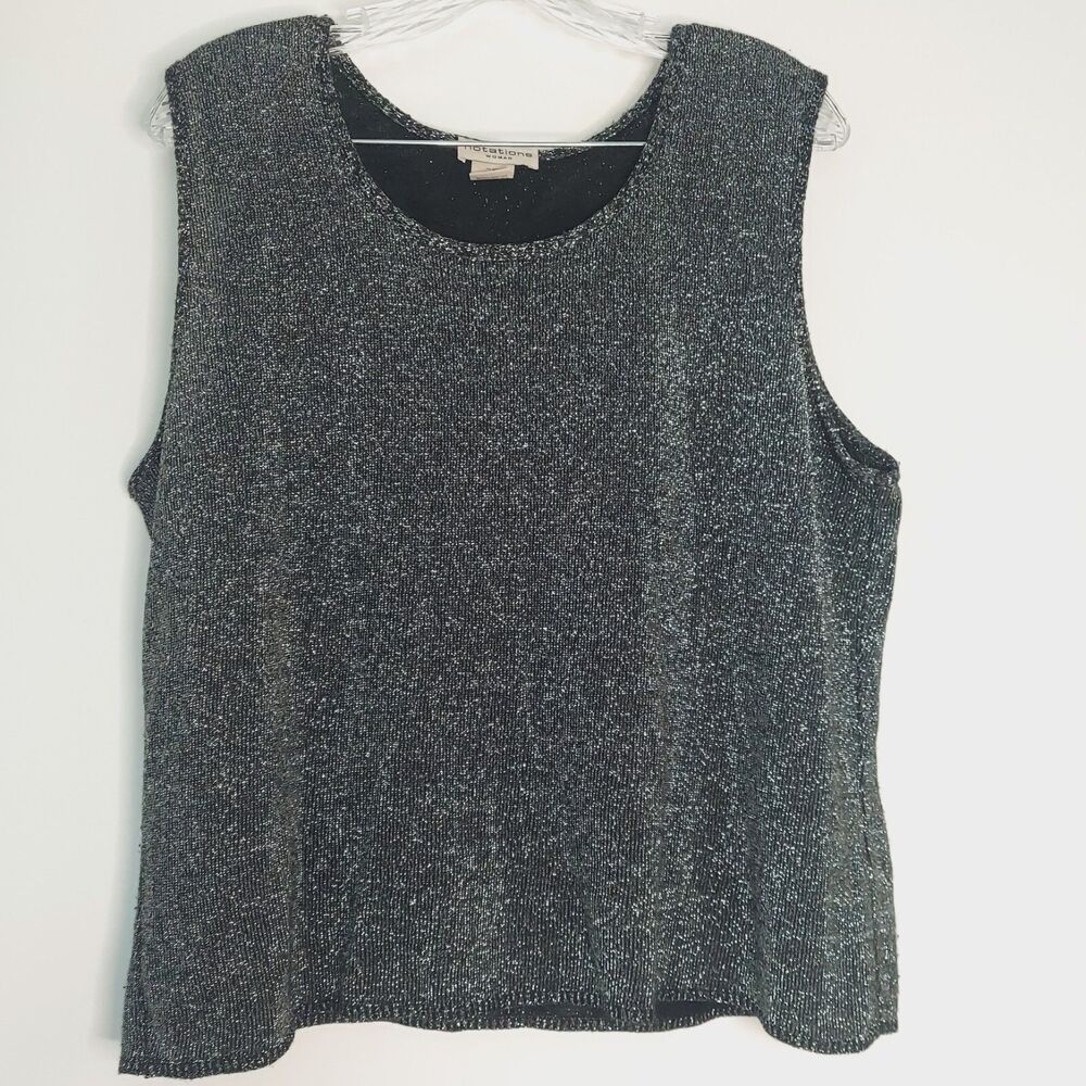 Notations Silver Shirt 1X Sleeveless Top Knit Metallic Thread
